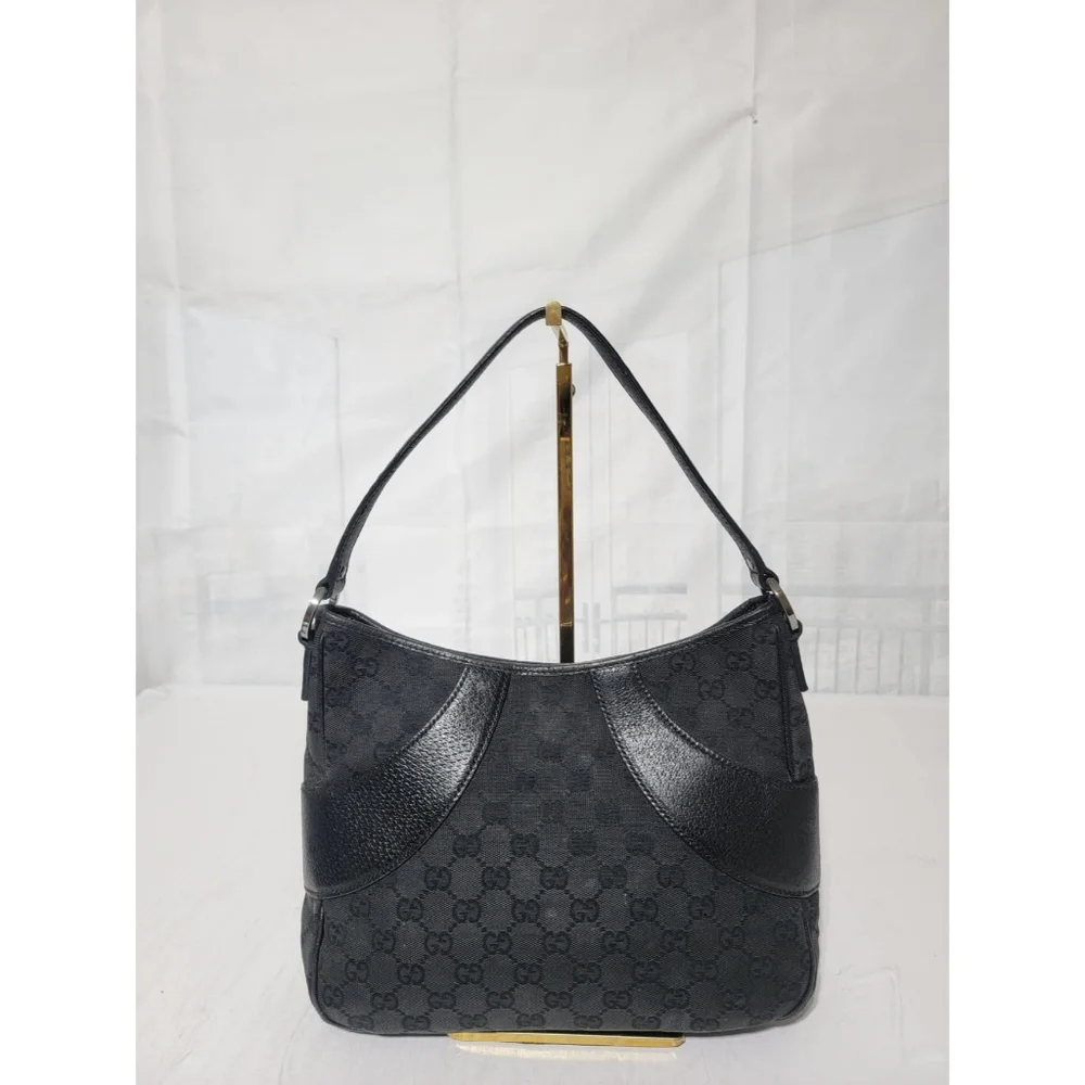 GUCCI Monogram Curved Hobo GG Canvas with Leather Bag